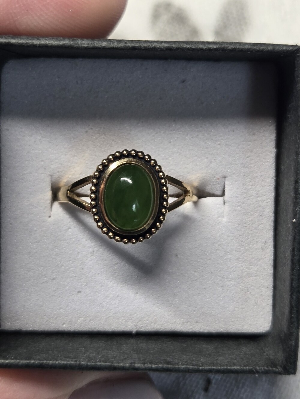 Vintage Gold Filled Green Stone Beaded Oval Ring - Women Jewelry